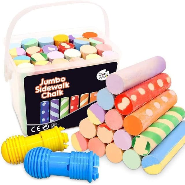 Washable Sidewalk Chalk - 24 Colors Kit with 2 Holders