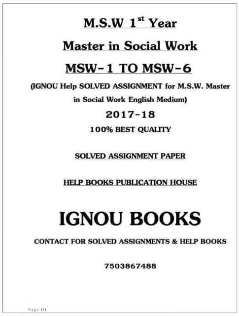 IGNOU LATEST SOLVED ASSIGNMENT OF Master Of Social Work (MSW) 1st Year English Medium MSW-1 To MSW-6